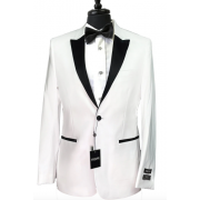 Couture 1910 Stretch 1-Button White Peak Lapel Coat and Contrasting Black Pants